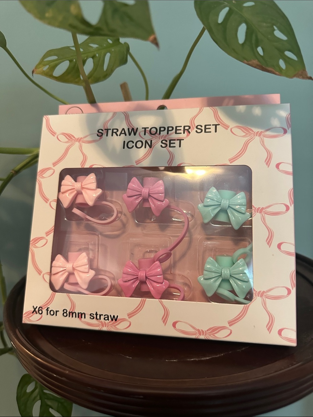 Bow Straw Toppers Set- Pink & Mint & Purple